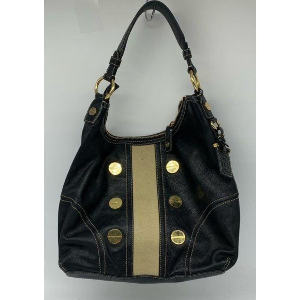 MILLY BLACK LEATHER SHOULDER CARRYALL BAG